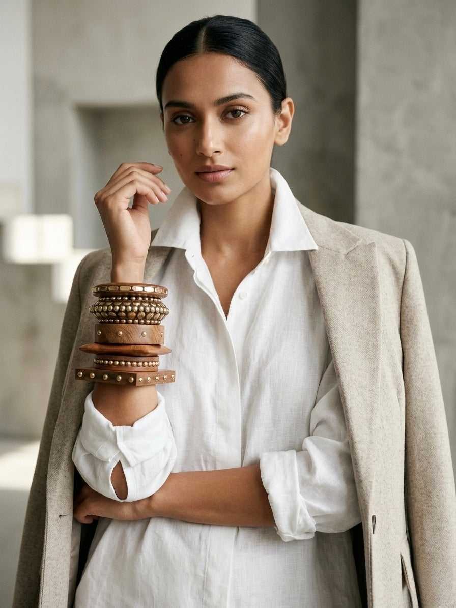 Handcrafted Wooden Bangle Stack – Set of 6