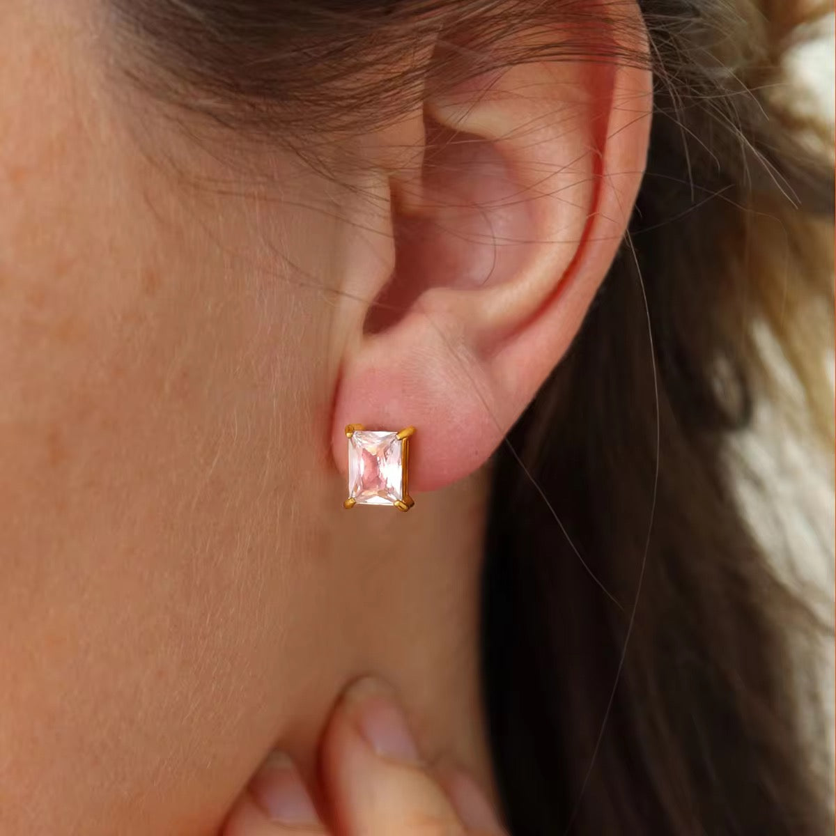 Emerald Cut CZ Solitaire Studs