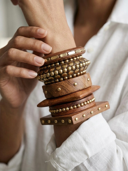 Handcrafted Wooden Bangle Stack – Set of 6