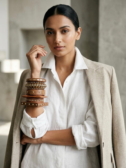 Handcrafted Wood Bangle Stack – Set of 6