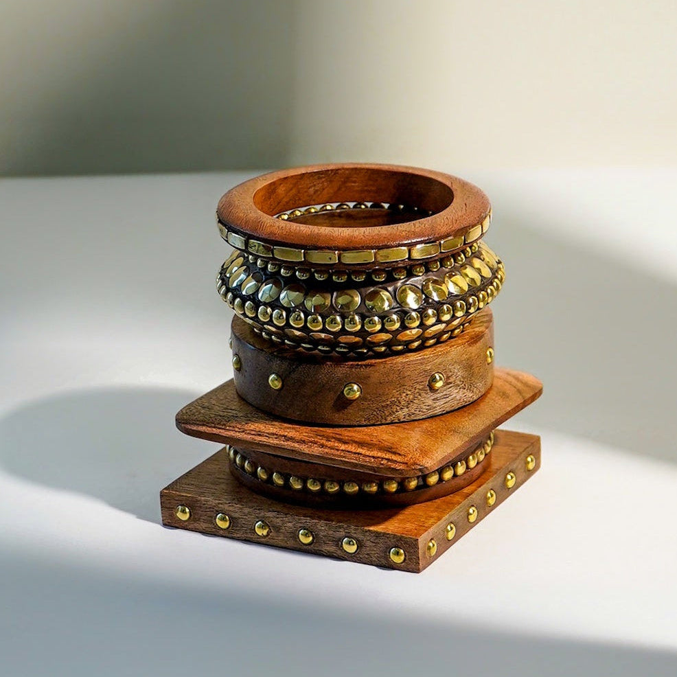 Handcrafted Wood Bangle Stack – Set of 6