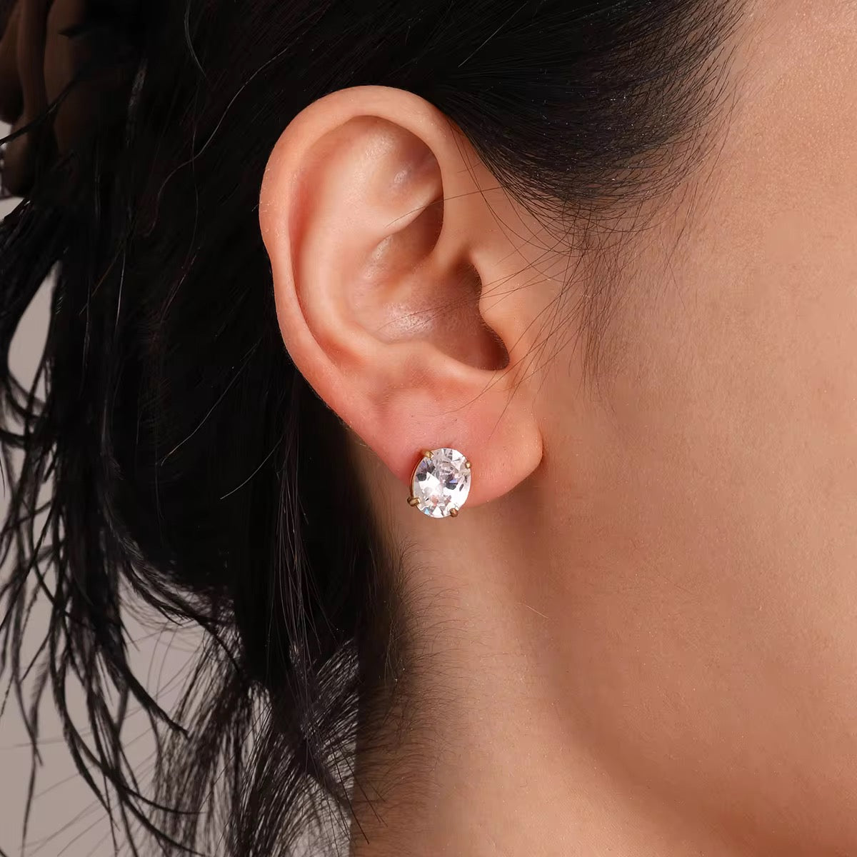 Oval Cut CZ Solitaire Studs