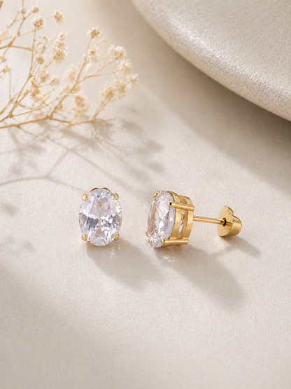 Oval Cut CZ Solitaire Studs