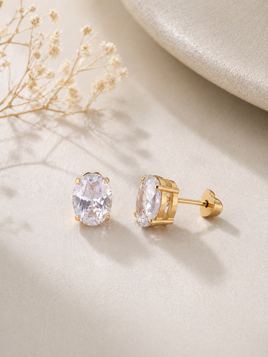Oval Cut CZ Solitaire Studs