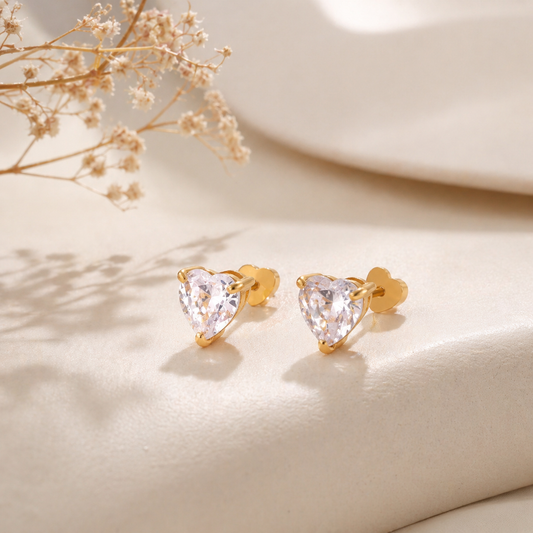 Heart Cut CZ Solitaire Studs