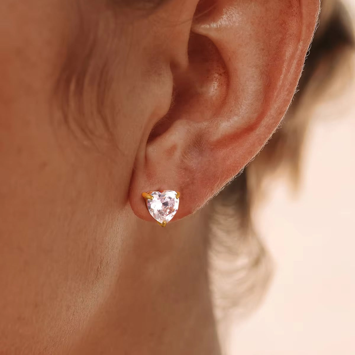 Heart Cut CZ Solitaire Studs