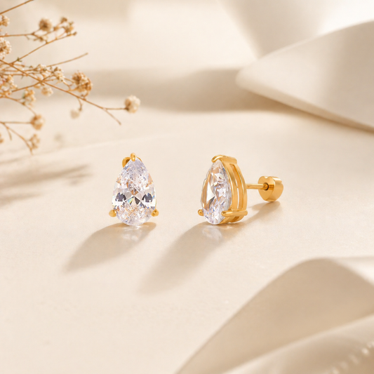 Pear Cut CZ Solitaire Studs