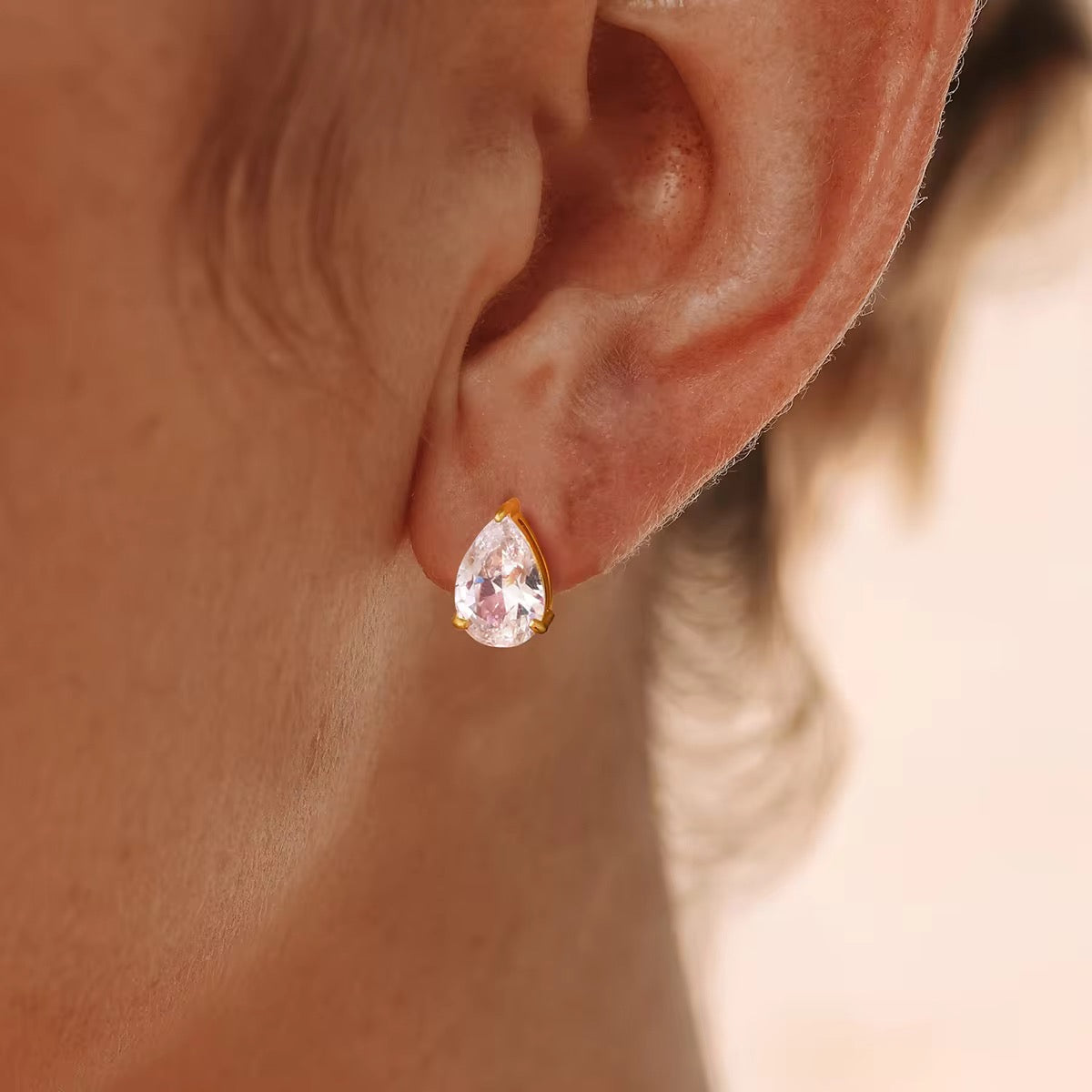 Pear Cut CZ Solitaire Studs