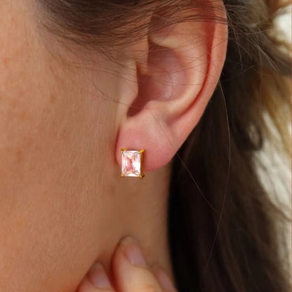 Emerald Cut CZ Solitaire Studs