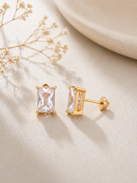Emerald Cut CZ Solitaire Studs