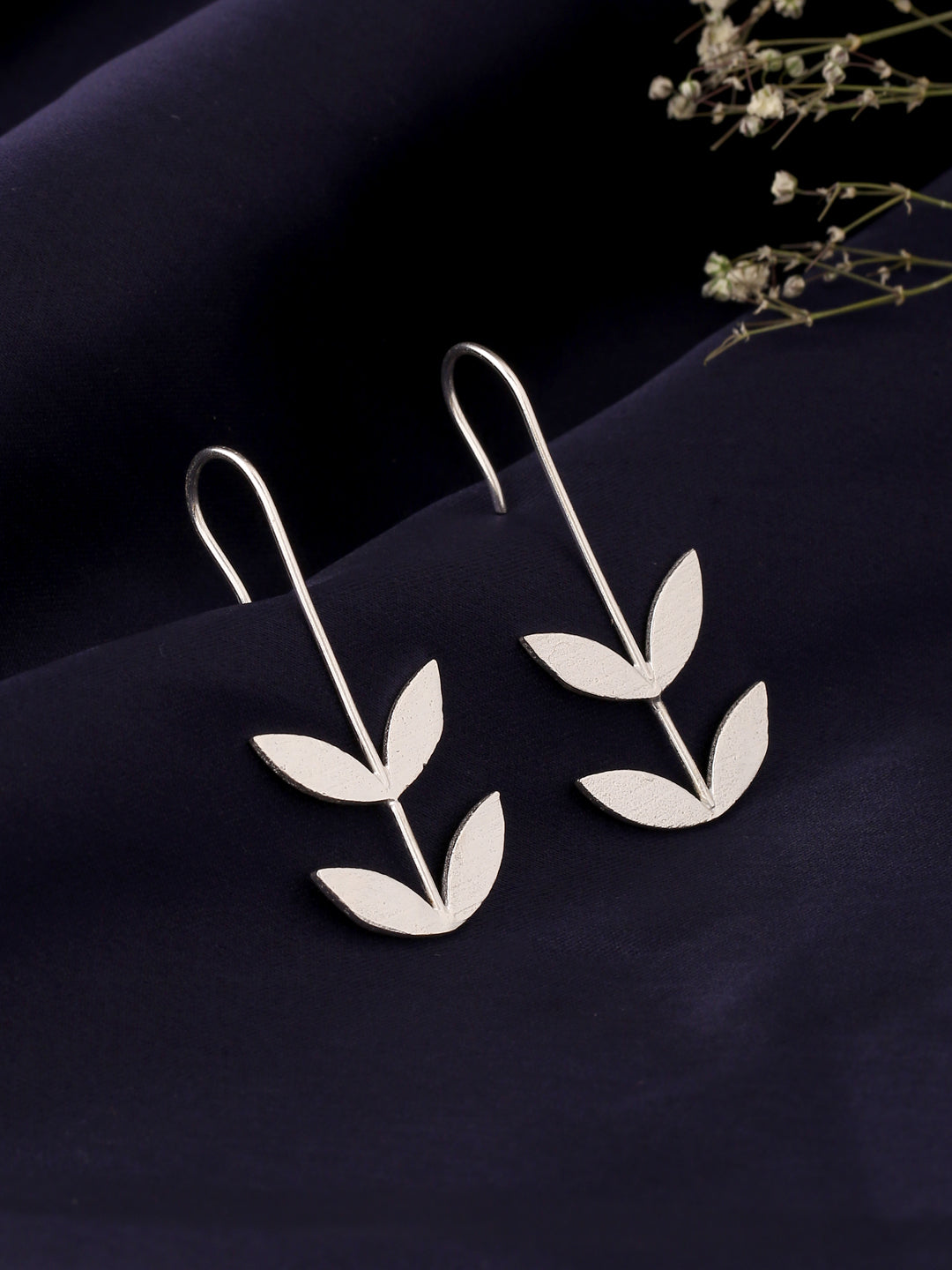 Garnet Rose Bud Leaf Earrings in Sterling Silver